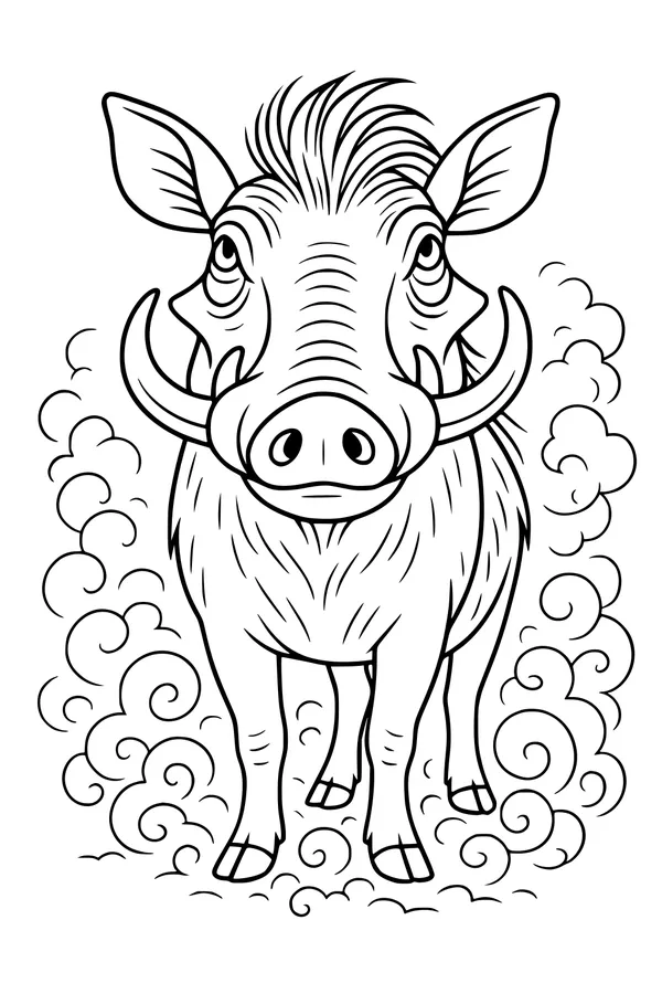 Warthog With Curly Tusks and Wild Hair