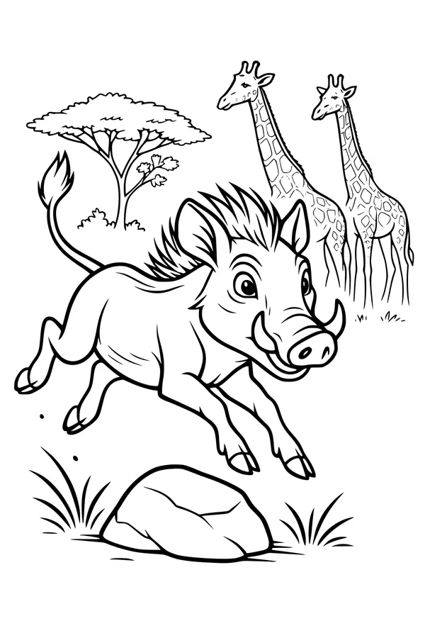 Leaping Warthog and Tall Giraffe Friends