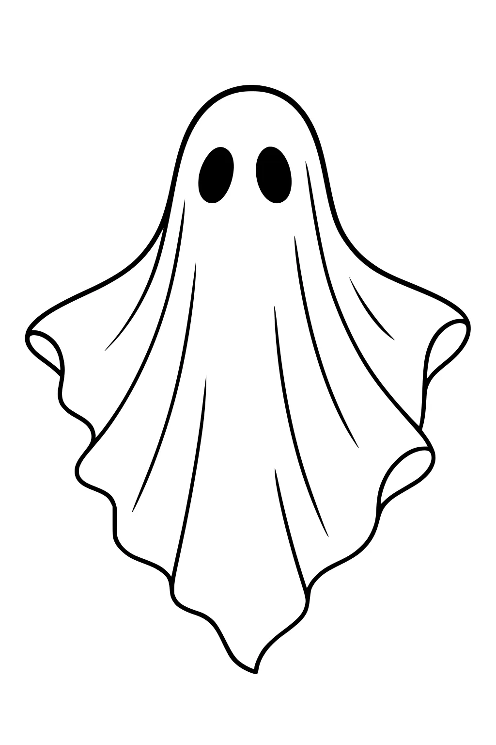 Simple Halloween ghost with two oval eyes and a flowing wavy body, bold outlines, no background.