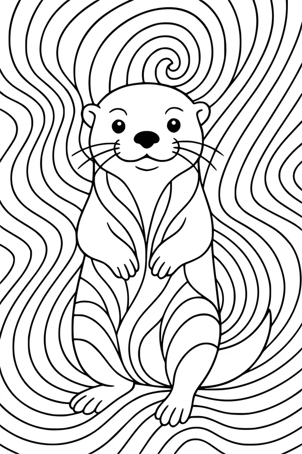 Happy Otter with Swirly Water Waves