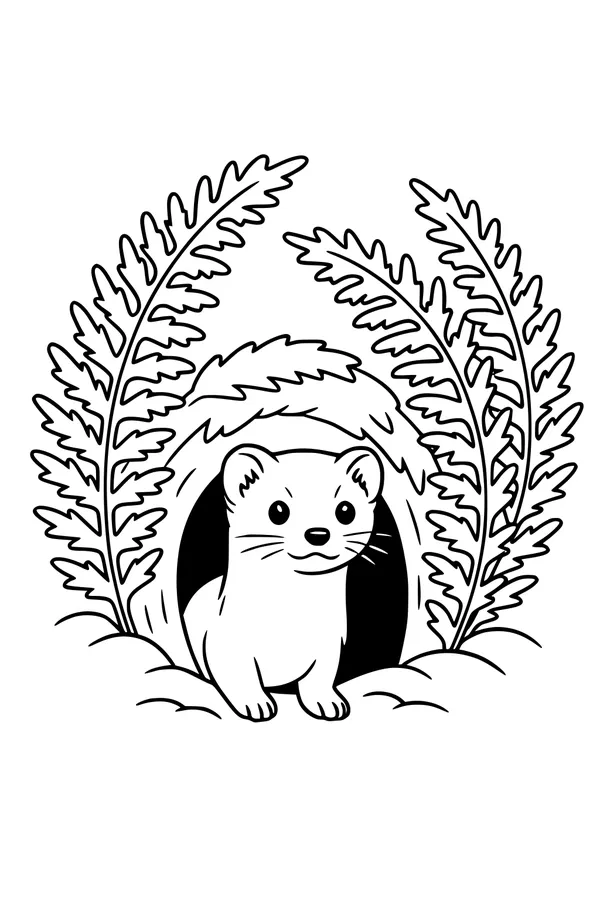 Peekaboo Weasel Under Fern Leaves
