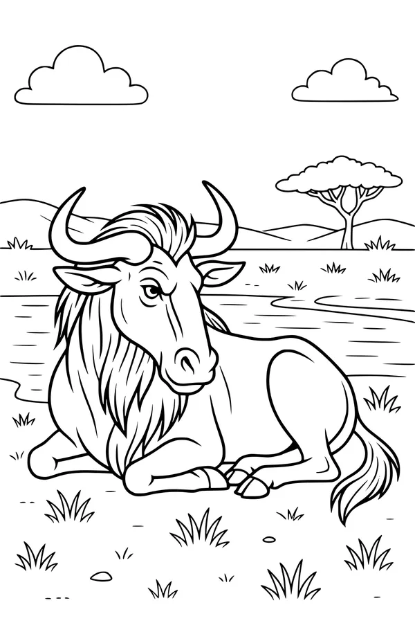 Wildebeest by the Shady Waterhole