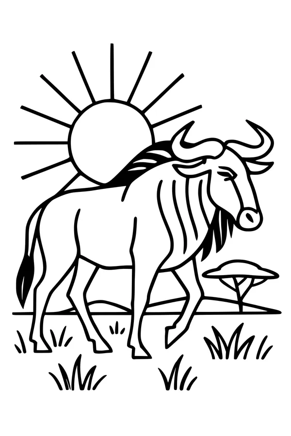 Sunlit Stroll of the Wildebeest