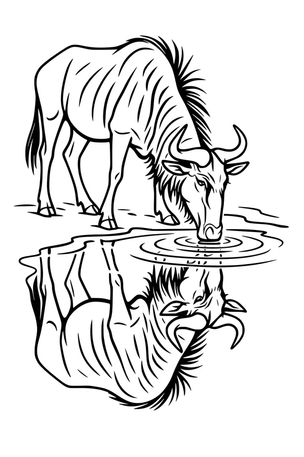 Thirsty Wildebeest at the Waterhole
