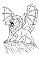 Free Winged Manticore Lion Coloring Page - Roaring On Rocky Cliff (Printable PDF)