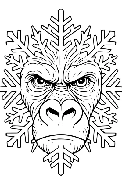 Frosty Gorilla in the Snowflake Forest