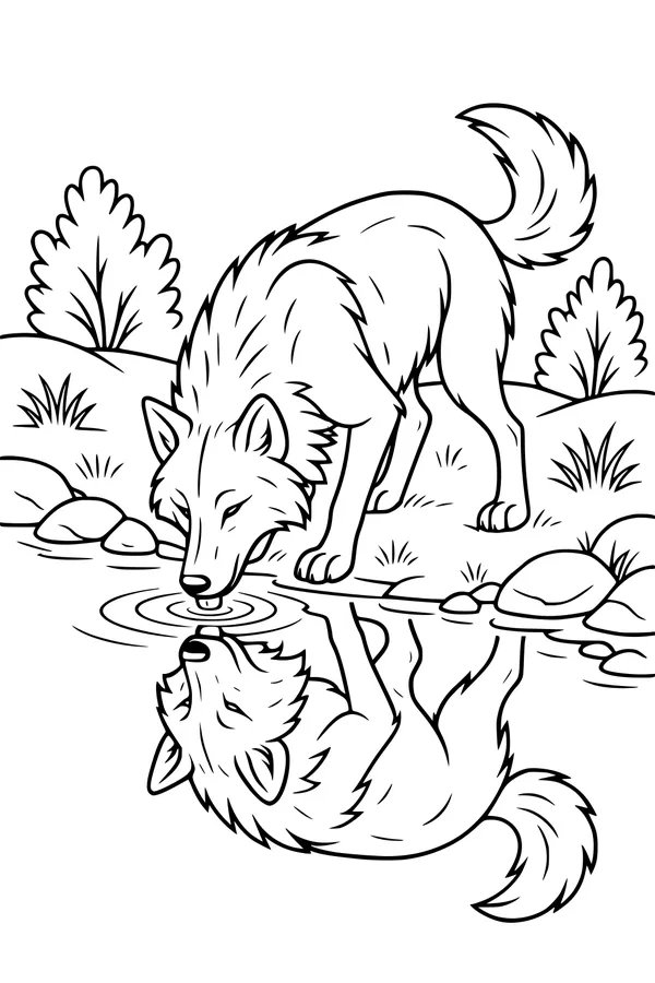 Thirsty Wolf by the Quiet Stream