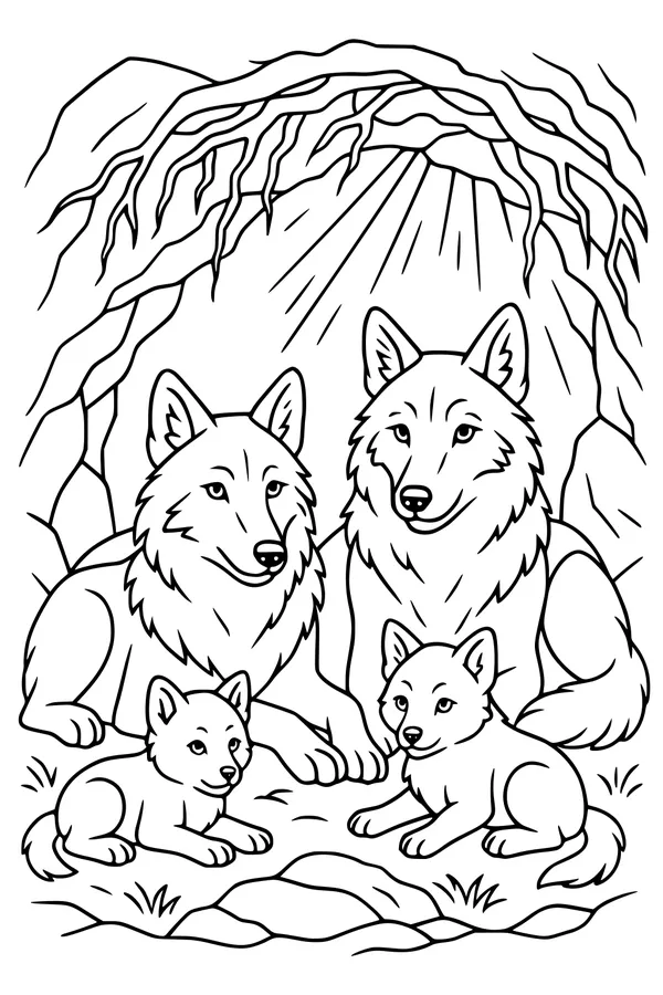 Sunlit Wolf Den Family