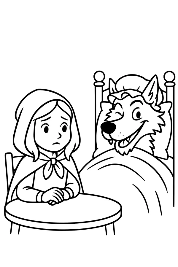 Winking Wolf in Granny's Bed