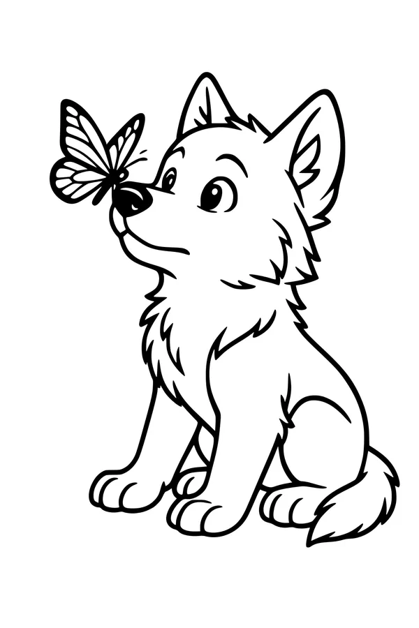 Wolf Pup Meets a Butterfly