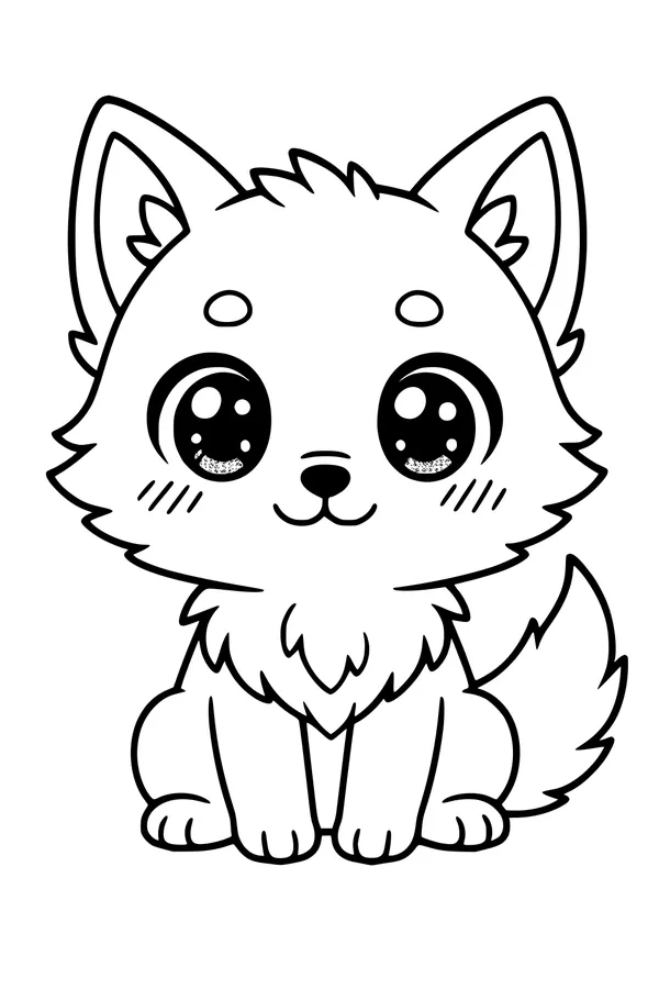 Bright Eyed Wolf Pup With Fluffy Tail