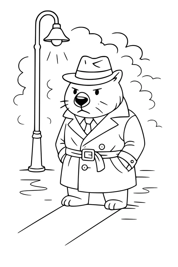 Detective Wombat Under the Lamp