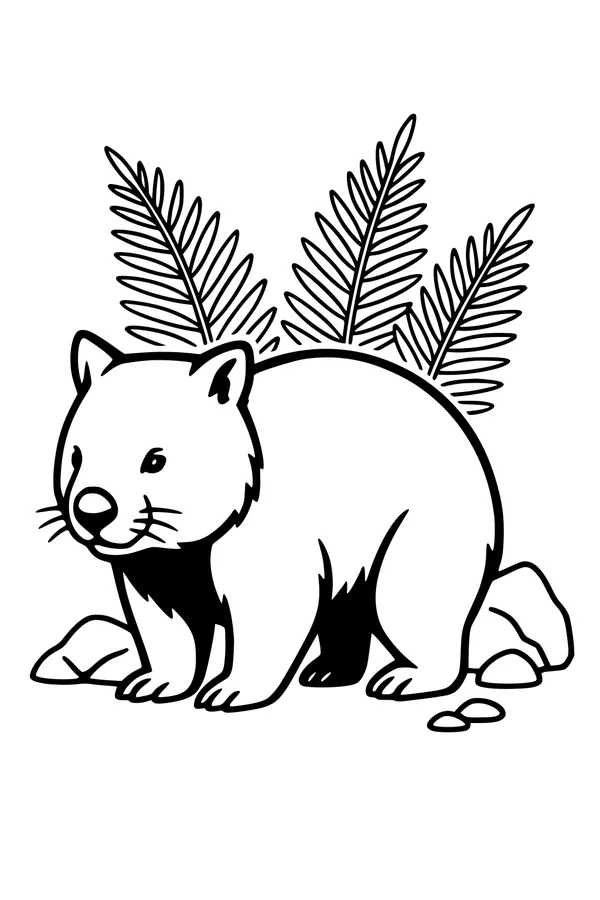 Wally Wombat in the Ferns