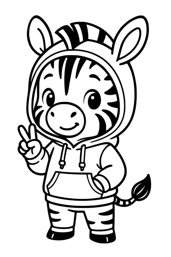 Zippy Zebra in Hoodie Peace Pose