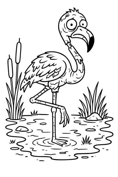 Zombie Flamingo Wades the Swamp