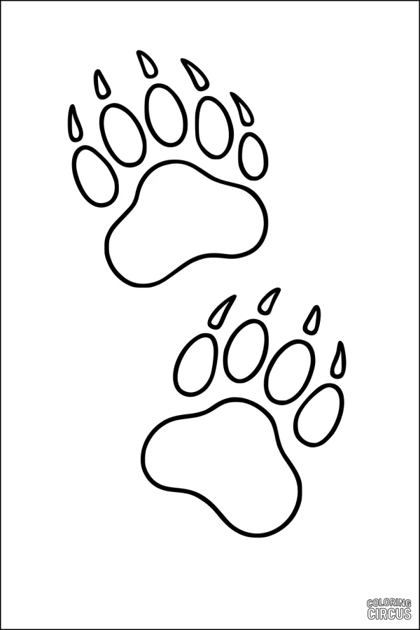 Coloring page featuring two large bear paw prints