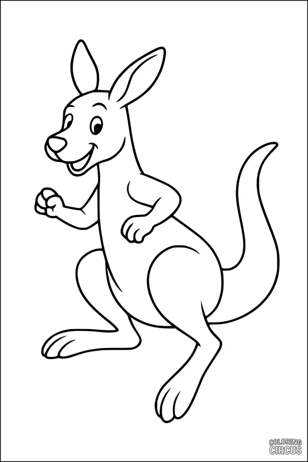 Coloring page kangaroo cartoon with big ears, smiling, simple style