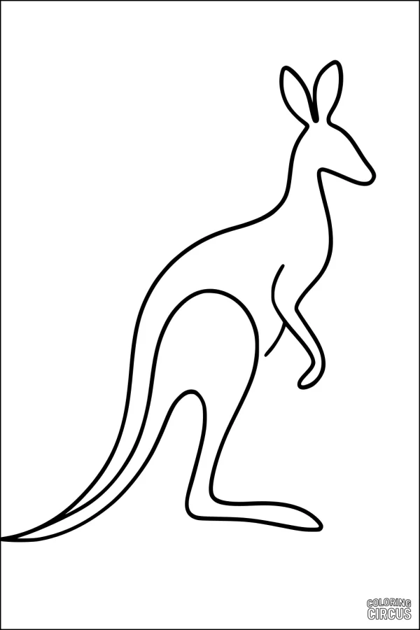 Coloring page showing simple outline of a kangaroo standing upright in a friendly pose