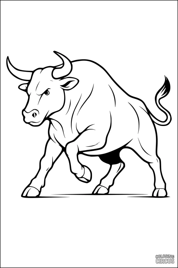 Coloring page of a strong bull standing in a field