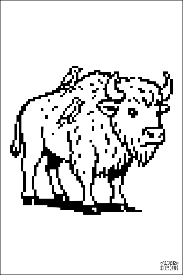 Coloring page showing a buffalo with birds on its back, suitable for young children