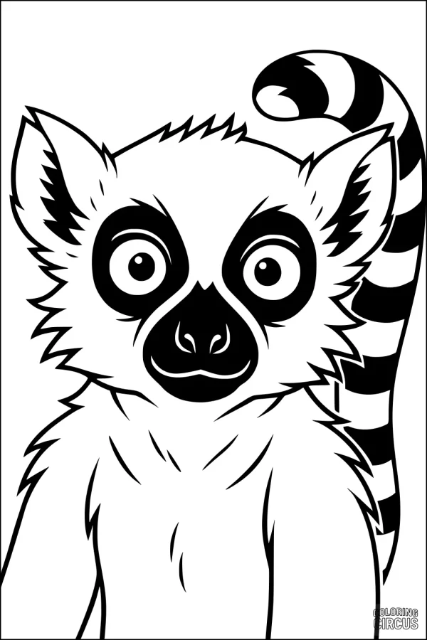 Coloring page featuring a cute lemur with big eyes and a striped tail, suitable for children