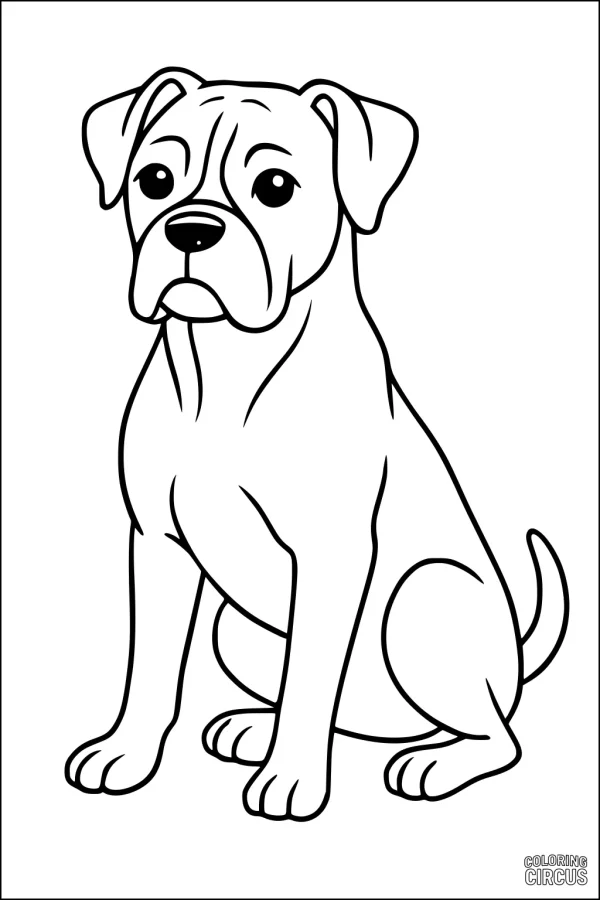 Coloring page of a cute cartoon dog sitting and looking forward