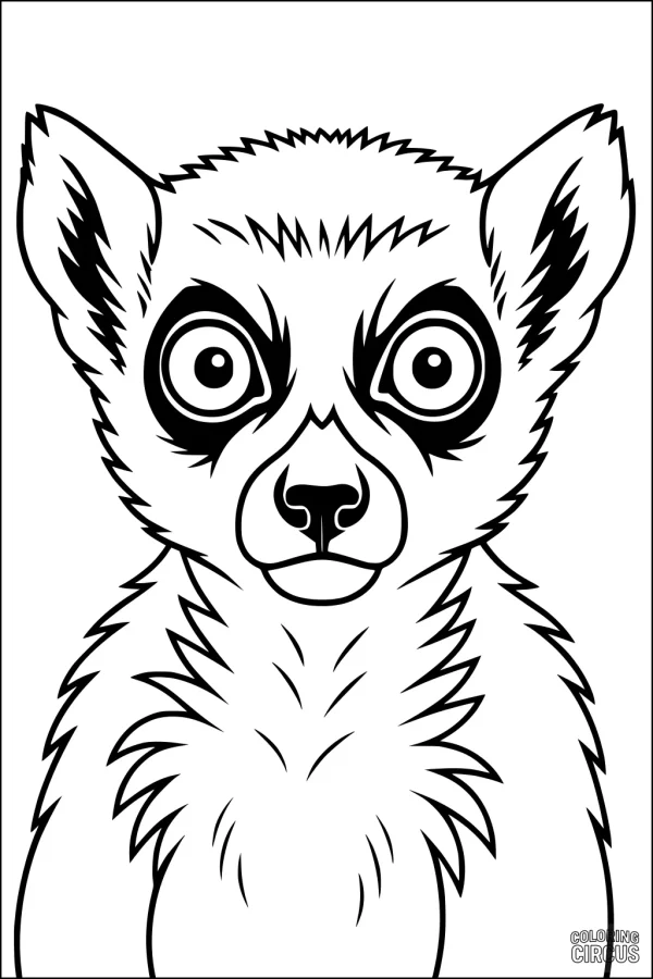 Coloring page featuring a friendly cartoon lemur with big eyes and detailed fur for kids
