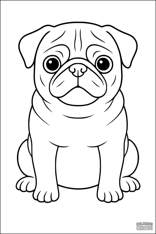 Coloring page of a cute sitting puppy with big eyes