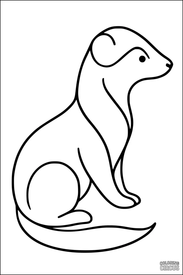 Coloring page showing a simple, cartoon-style ferret sitting