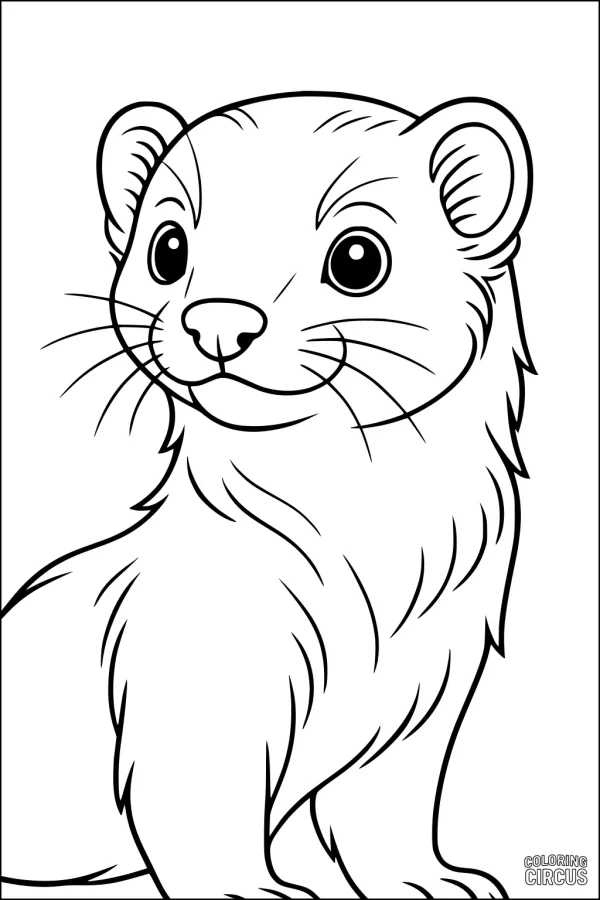 Coloring page featuring a friendly cartoon ferret with big eyes and soft fur, perfect for kids