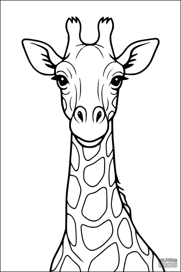 Coloring page featuring a friendly giraffe head and neck, outlined for easy coloring