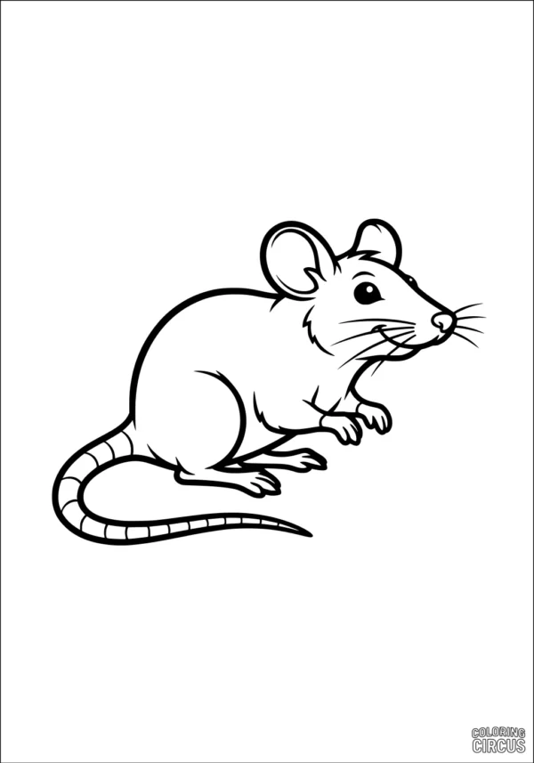 Coloring page of a friendly cartoon rat with big ears and a long tail