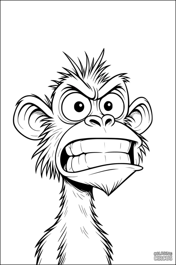 Coloring page featuring a cartoon monkey making a dramatic facial expression