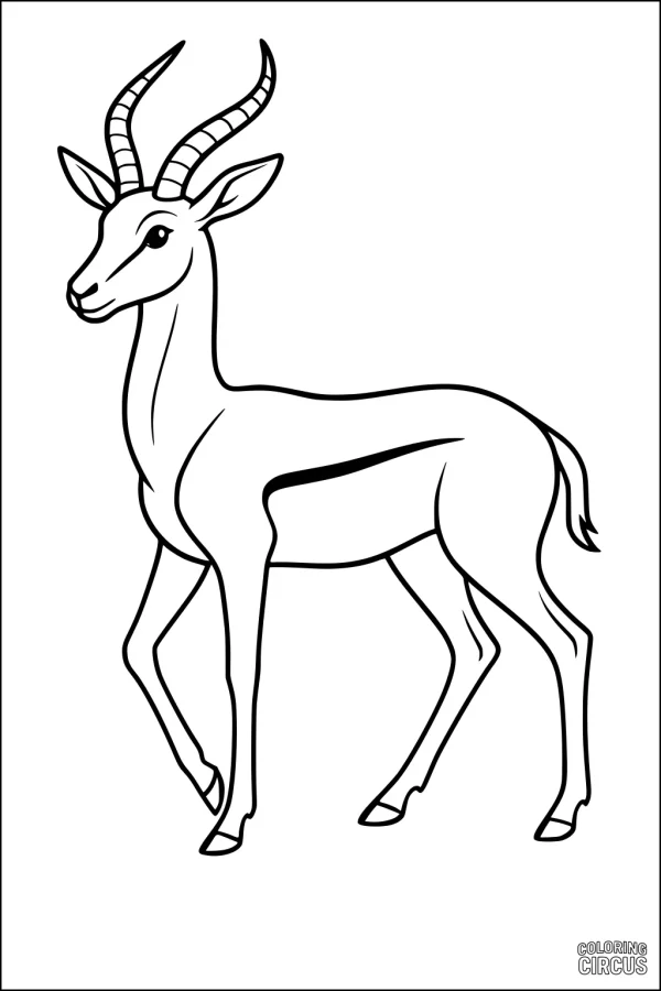 Coloring page of a gazelle standing with long horns, perfect for children