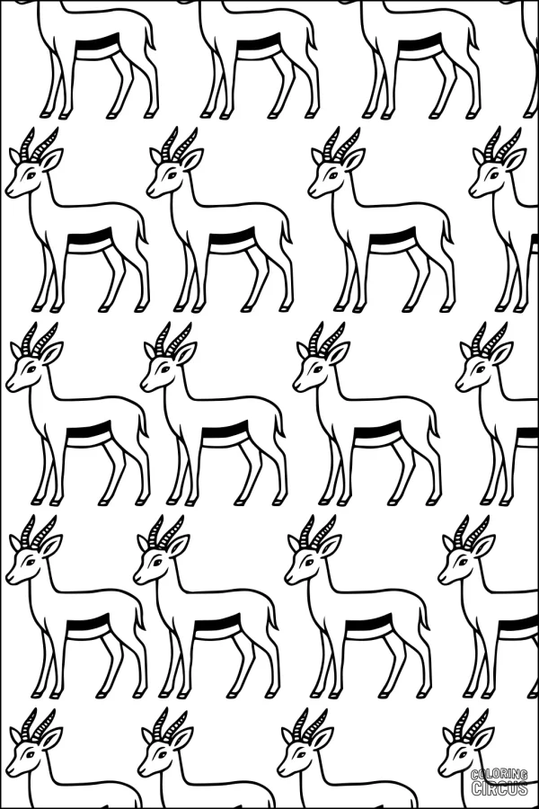 Coloring page featuring repeating gazelle pattern for children
