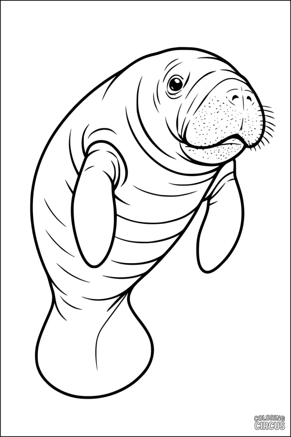 Coloring page featuring a friendly manatee with simple outlines, ideal for children