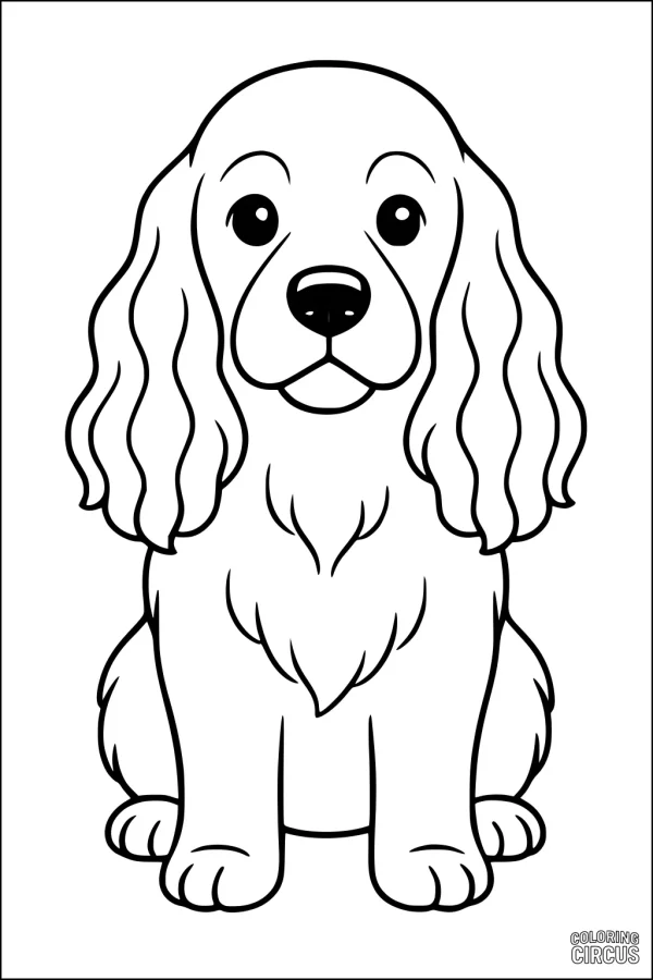 Coloring page showing a cute cartoon dog with long floppy ears sitting