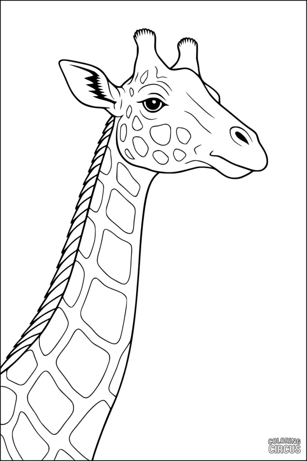 Coloring page featuring a friendly giraffe with a long neck and unique spots