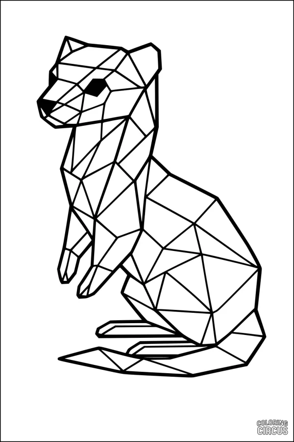 Coloring page featuring a geometric ferret made of crystal-like shapes