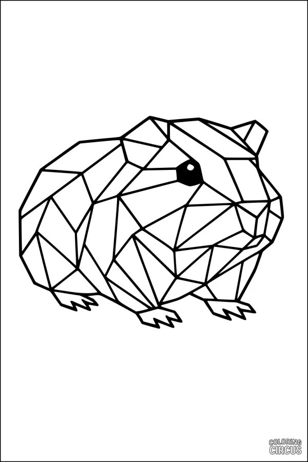 Coloring page geometric guinea pig made of triangle mosaic shapes