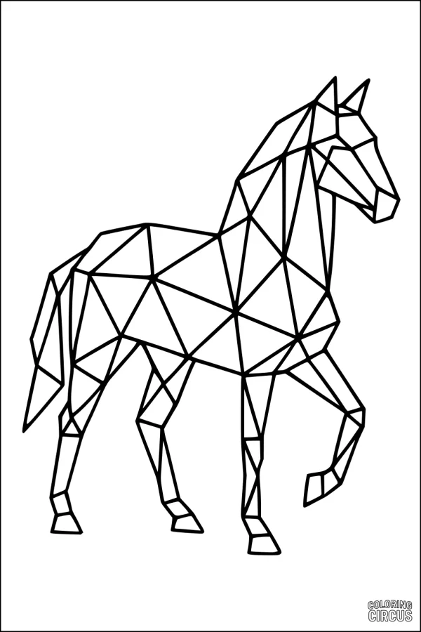 Coloring page featuring a geometric horse made from angular shapes