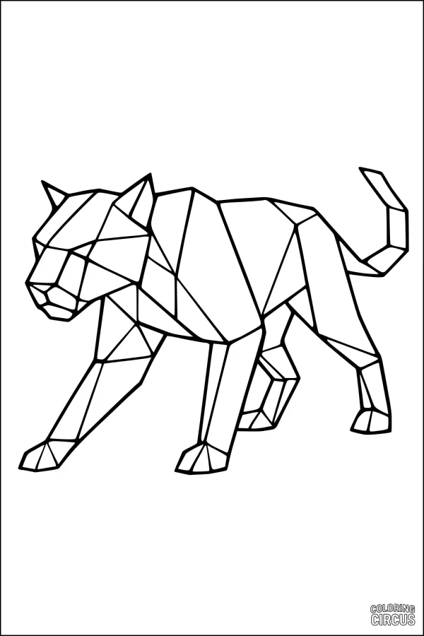 Coloring page featuring a geometric panther design with polygonal shapes
