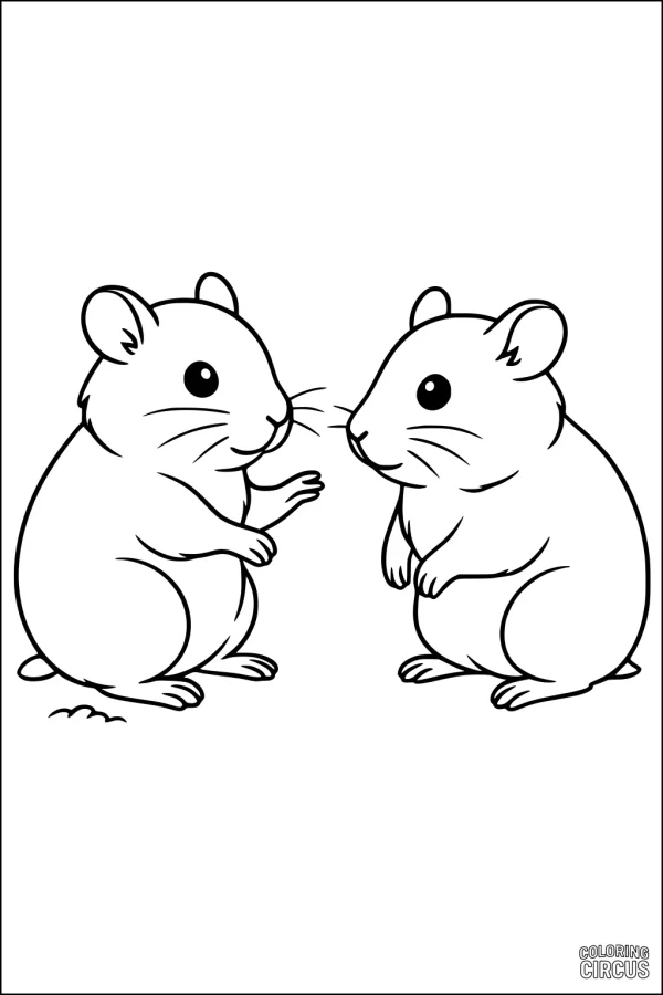 Coloring page with two cute hamsters sitting and facing each other