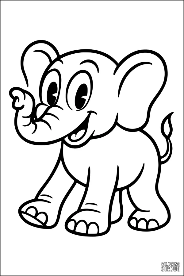 Coloring page with a smiling cartoon elephant for kids