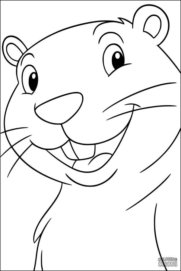 Coloring page close-up of a smiling cartoon beaver face for kids