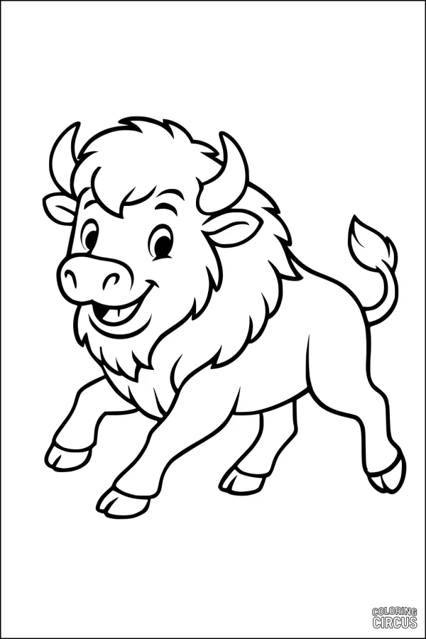 Coloring page featuring a cheerful cartoon bison for kids