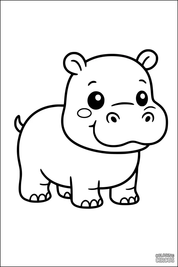 Coloring page of a cute smiling hippopotamus for kids