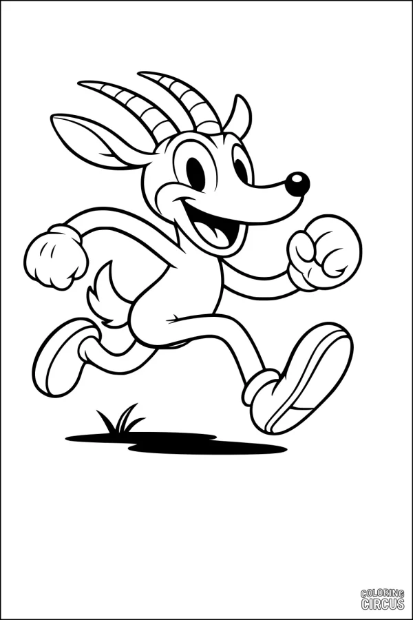 Coloring page of a cartoon gazelle running playfully
