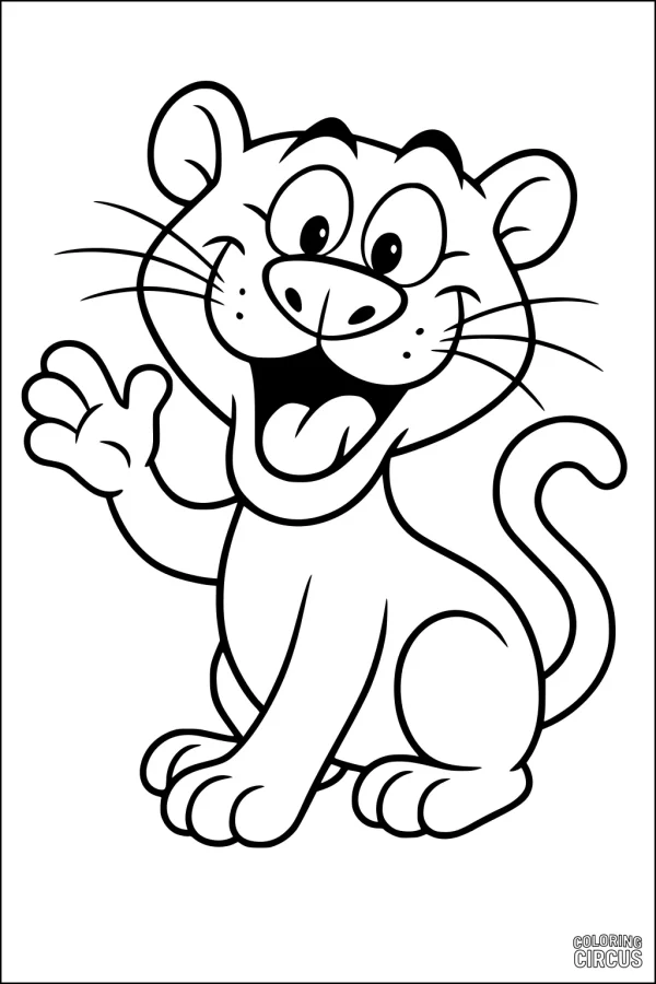 Coloring page of a waving cartoon panther for kids