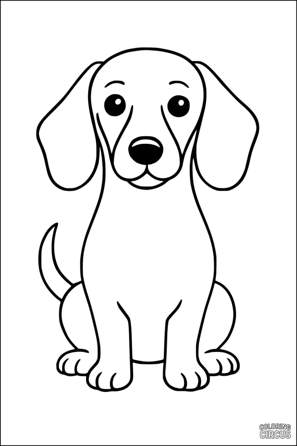 Coloring page featuring a simple, friendly cartoon dog sitting